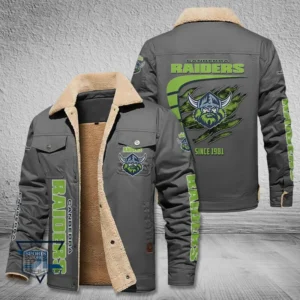 Canberra Raiders Jacket Fur Collar Fleece, All Over Print Jacket Fur Collar Fleece For Sport Fan, Custom Name NRL191080225785-Gray