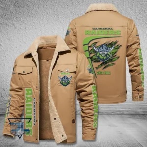 Canberra Raiders Jacket Fur Collar Fleece, All Over Print Jacket Fur Collar Fleece For Sport Fan, Custom Name NRL191080225785-Light Khaki