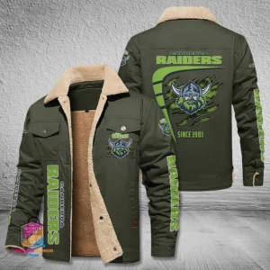 Canberra Raiders Jacket Fur Collar Fleece, All Over Print Jacket Fur Collar Fleece For Sport Fan, Custom Name NRL191080225785-Military Green
