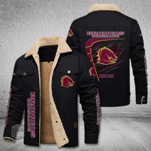 Brisbane Broncos Jacket Fur Collar Fleece, All Over Print Jacket Fur Collar Fleece For Sport Fan, Custom Name NRL191080225786-Black