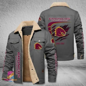 Brisbane Broncos Jacket Fur Collar Fleece, All Over Print Jacket Fur Collar Fleece For Sport Fan, Custom Name NRL191080225786-Gray