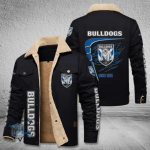 Canterbury Bankstown Bulldogs Jacket Fur Collar Fleece, All Over Print Jacket Fur Collar Fleece For Sport Fan, Custom Name NRL191080225787-Black