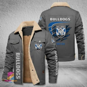 Canterbury Bankstown Bulldogs Jacket Fur Collar Fleece, All Over Print Jacket Fur Collar Fleece For Sport Fan, Custom Name NRL191080225787-Gray