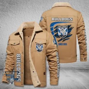 Canterbury Bankstown Bulldogs Jacket Fur Collar Fleece, All Over Print Jacket Fur Collar Fleece For Sport Fan, Custom Name NRL191080225787-Light Khaki