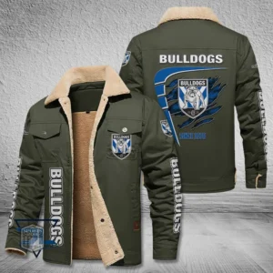Canterbury Bankstown Bulldogs Jacket Fur Collar Fleece, All Over Print Jacket Fur Collar Fleece For Sport Fan, Custom Name NRL191080225787-Military Green
