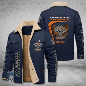 Wests Tigers Jacket Fur Collar Fleece, All Over Print Jacket Fur Collar Fleece For Sport Fan, Custom Name NRL191080225788-Deep Blue