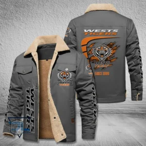 Wests Tigers Jacket Fur Collar Fleece, All Over Print Jacket Fur Collar Fleece For Sport Fan, Custom Name NRL191080225788-Gray