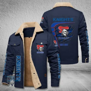 Newcastle Knights Jacket Fur Collar Fleece, All Over Print Jacket Fur Collar Fleece For Sport Fan, Custom Name NRL191080225789-Deep Blue