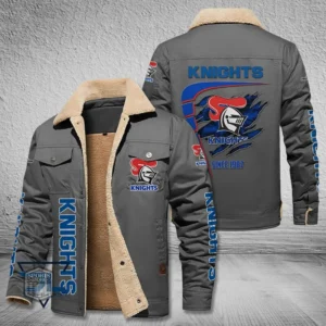 Newcastle Knights Jacket Fur Collar Fleece, All Over Print Jacket Fur Collar Fleece For Sport Fan, Custom Name NRL191080225789-Gray