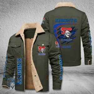 Newcastle Knights Jacket Fur Collar Fleece, All Over Print Jacket Fur Collar Fleece For Sport Fan, Custom Name NRL191080225789-Military Green