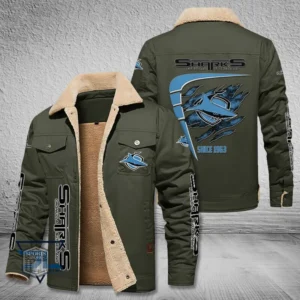 Cronulla Sharks Jacket Fur Collar Fleece, All Over Print Jacket Fur Collar Fleece For Sport Fan, Custom Name NRL191080225790-Military Green