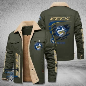 Parramatta Eels Jacket Fur Collar Fleece, All Over Print Jacket Fur Collar Fleece For Sport Fan, Custom Name NRL191080225791-Military Green