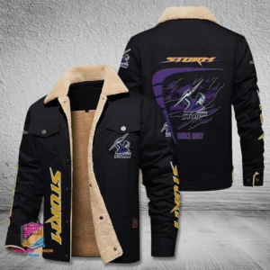 Melbourne Storm Jacket Fur Collar Fleece, All Over Print Jacket Fur Collar Fleece For Sport Fan, Custom Name NRL191080225792-Black
