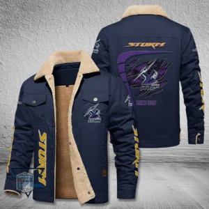 Melbourne Storm Jacket Fur Collar Fleece, All Over Print Jacket Fur Collar Fleece For Sport Fan, Custom Name NRL191080225792-Deep Blue