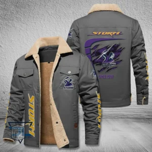 Melbourne Storm Jacket Fur Collar Fleece, All Over Print Jacket Fur Collar Fleece For Sport Fan, Custom Name NRL191080225792-Gray