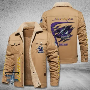 Melbourne Storm Jacket Fur Collar Fleece, All Over Print Jacket Fur Collar Fleece For Sport Fan, Custom Name NRL191080225792-Light Khaki
