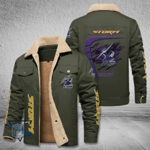 Melbourne Storm Jacket Fur Collar Fleece, All Over Print Jacket Fur Collar Fleece For Sport Fan, Custom Name NRL191080225792-Military Green