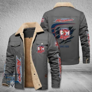 Sydney Roosters Jacket Fur Collar Fleece, All Over Print Jacket Fur Collar Fleece For Sport Fan, Custom Name NRL191080225793-Gray