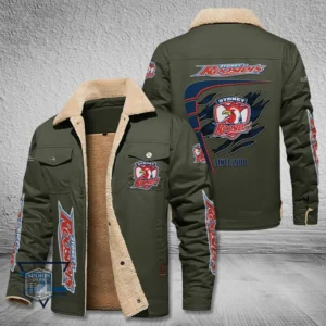 Sydney Roosters Jacket Fur Collar Fleece, All Over Print Jacket Fur Collar Fleece For Sport Fan, Custom Name NRL191080225793-Military Green